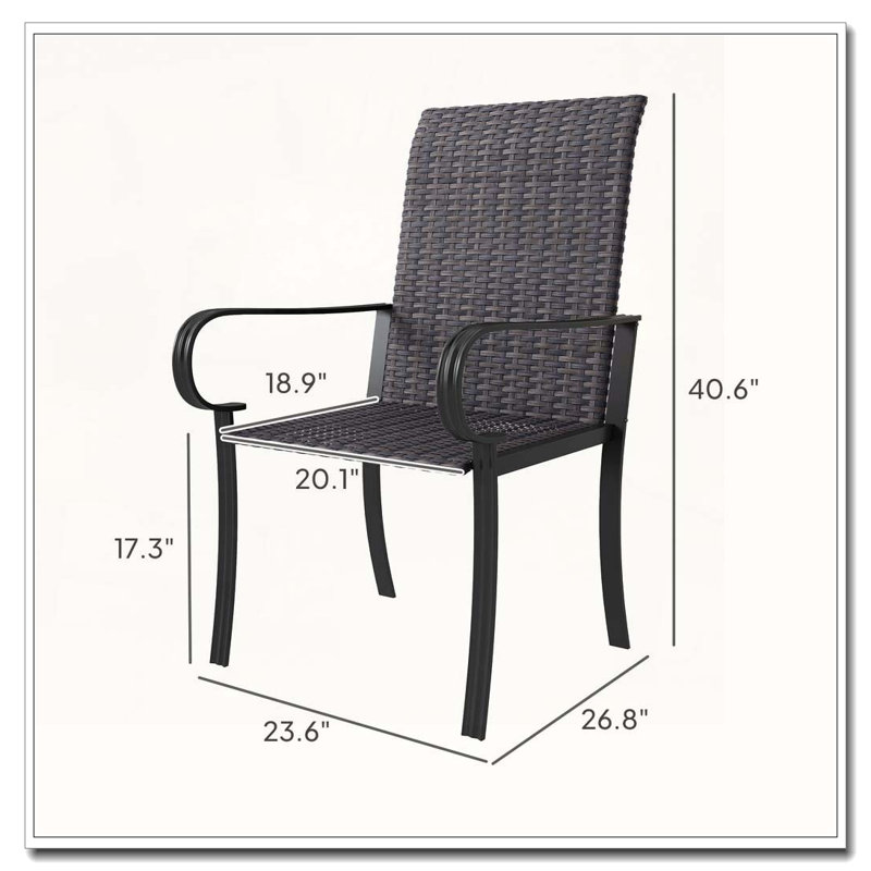 Wicker Dining Chair Armrest Highback Rust Resistant Frame, Brown
