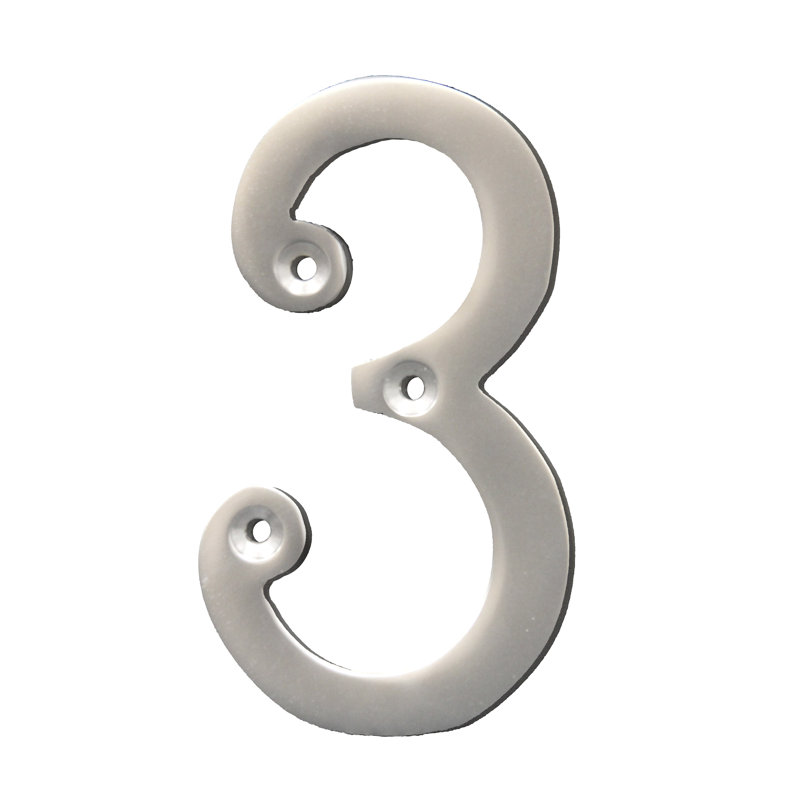 Numéro de maison 4 po, 3, Chrome satiné