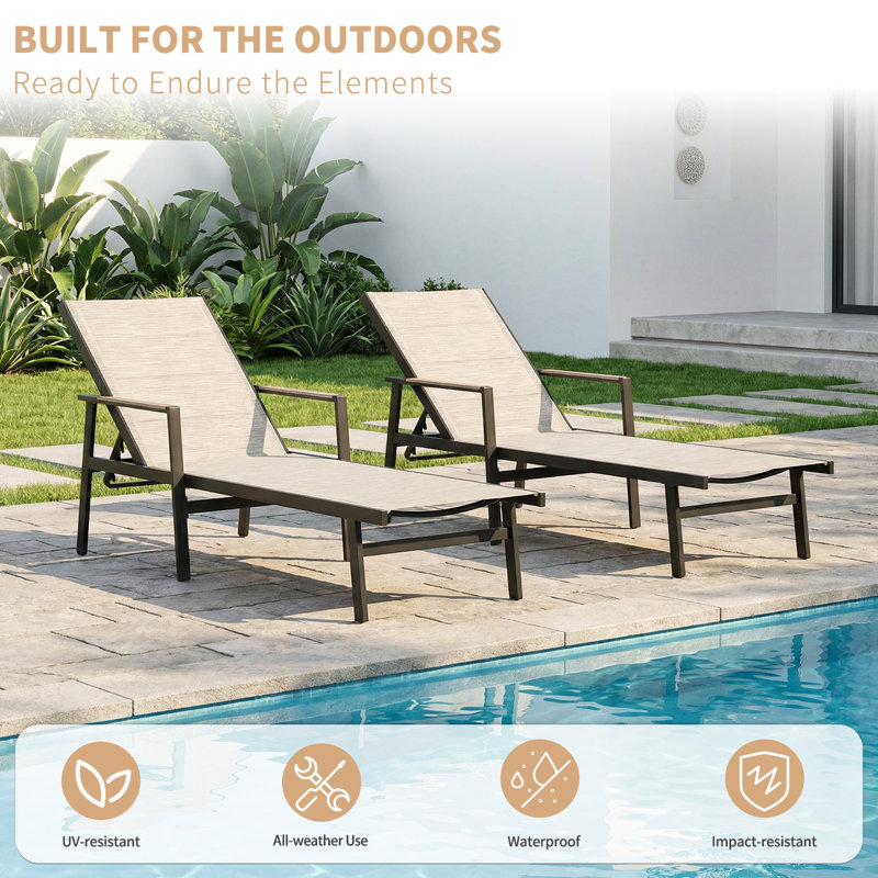 Set of 2 Outdoor Aluminum Chaise Lounges with 3D Double-Layer Textilene and Adjustable Backrests