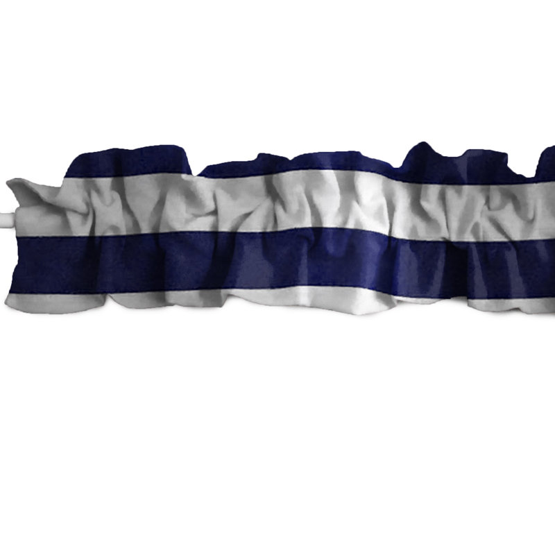 Cantonnière rayée en mélange de coton, L 58 po x L 5 po, Bleu marine