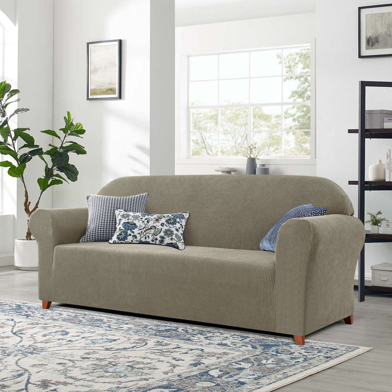 Soft Spandex Stretch Box Cushion Sofa Slipcover, Olive Drab, 104cm H x 235cm W x 107cm D