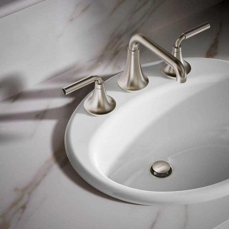 Farmington Metal Oval Drop-In Bathroom Sink with Overflow, Cashmere, 8" Center