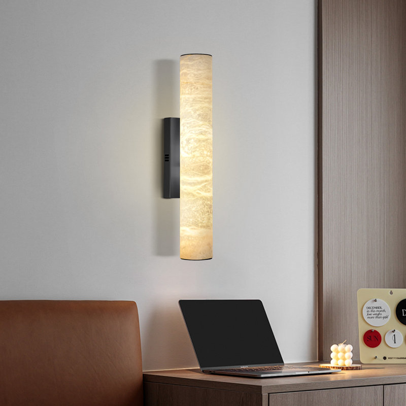 20" led wallchiere à intensité variable wall sconce with alabaster shade Ephraim, Noir mat