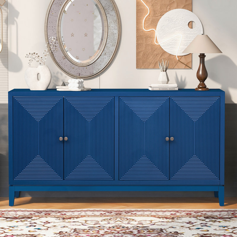 Sideboard Buffet with Vertical Line Design, Navy Blue