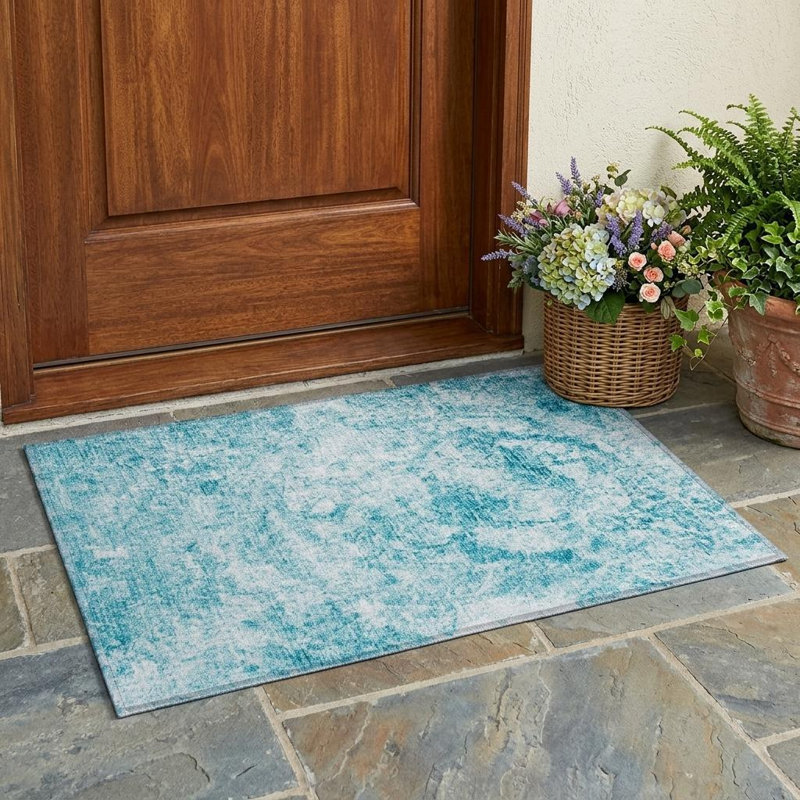 Tapis extérieur lavable antidérapant 2 pi x 3 pi bleu sarcelle