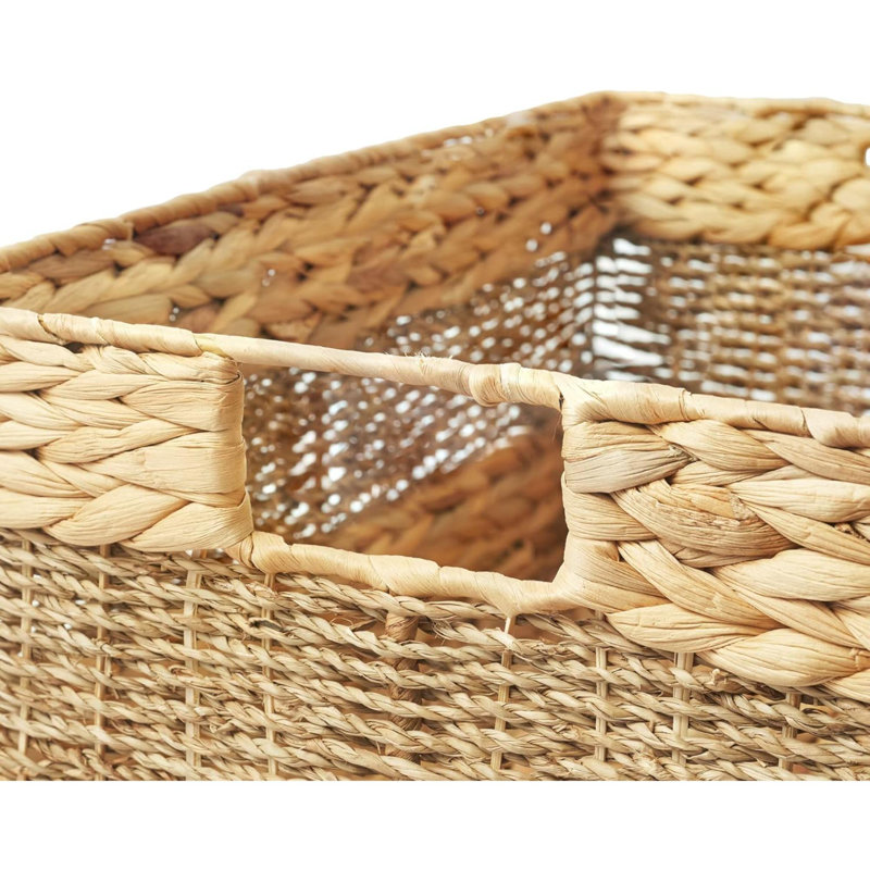 Grand panier de rangement en osier - Ensemble de 4 paniers tissés en jacinthe d'eau avec poignée, grands bacs rectangulaires gigognes naturels pour la chambre à coucher, la salle de bain, la salle de lavage ou la cuisine (Style 1)