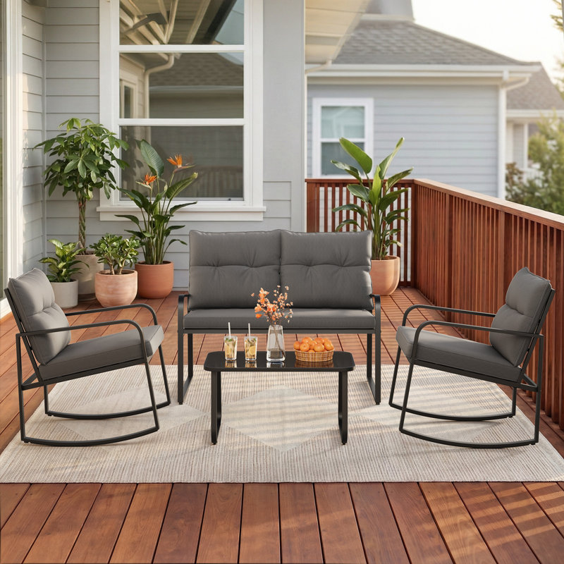 Ensemble de conversation d'extérieur pour 4 personnes avec coussins, Gray
