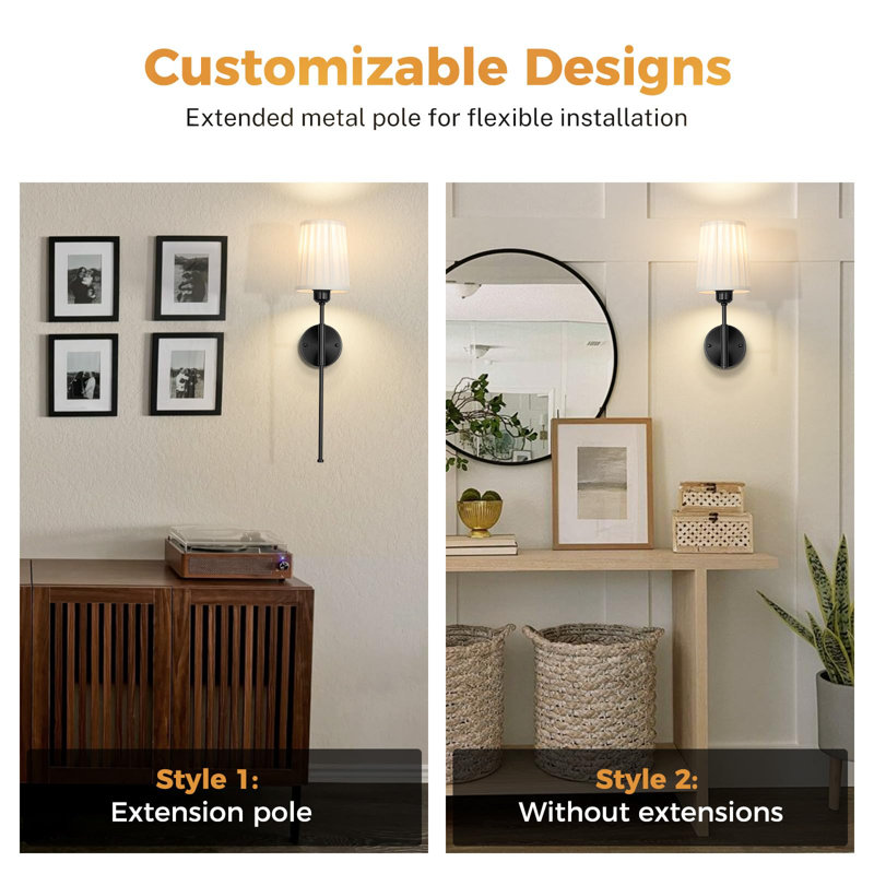 Battery Operated Wall Sconce, Beige, Matte Black