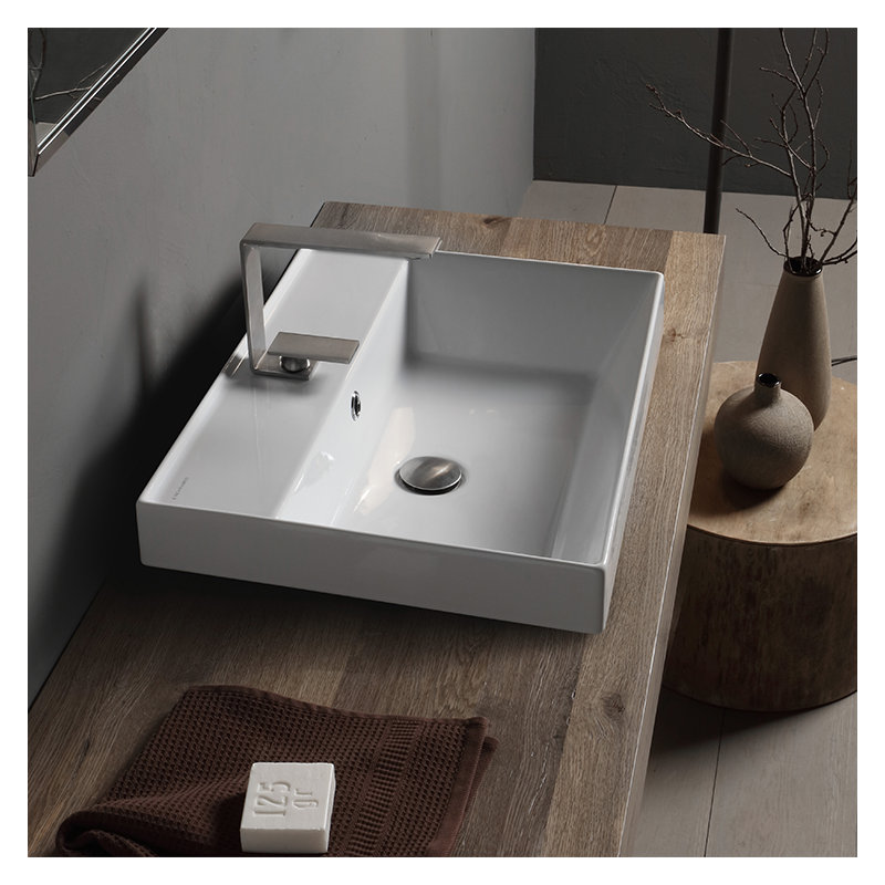 Scarabeo By Nameeks Teorema 17.3'' White Ceramic Rectangular Bathroom Sink with Overflow, 8" Widespread