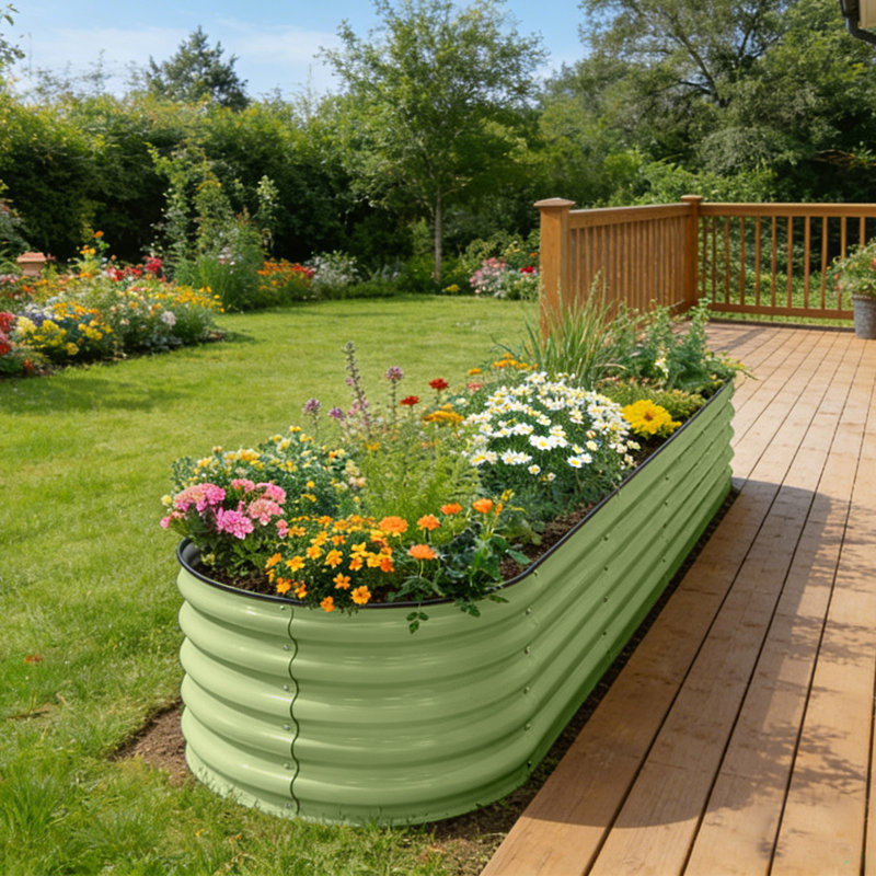 17" Tall 9 In 1 Modular Metal Outdoor Raised Garden Bed, Green