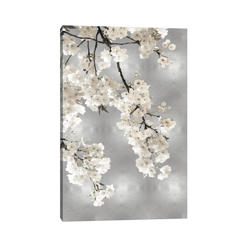White Blossoms On Silver I by Kate Bennett - Print on Canvas, Wrapped Canvas, 101.6 cm H x 66.04 cm W x 3.175 cm D