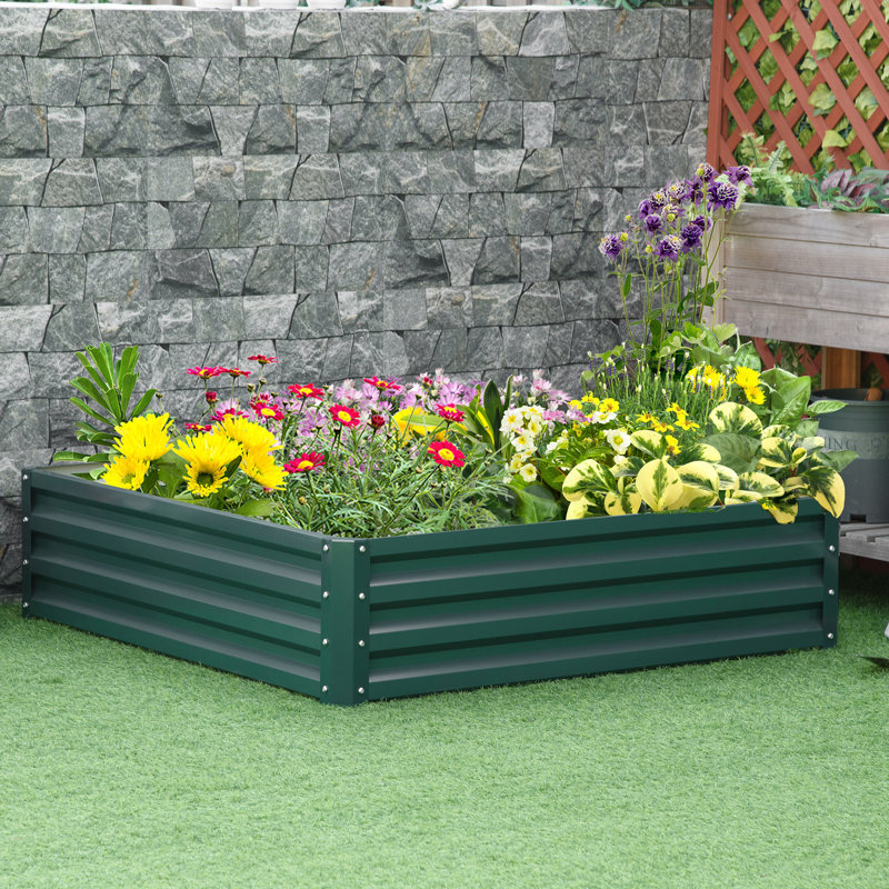 Boîte à fleurs surélevée en acier 48 po x 48 po x 12 po pour faire pousser des légumes, des herbes et des fleurs - vert