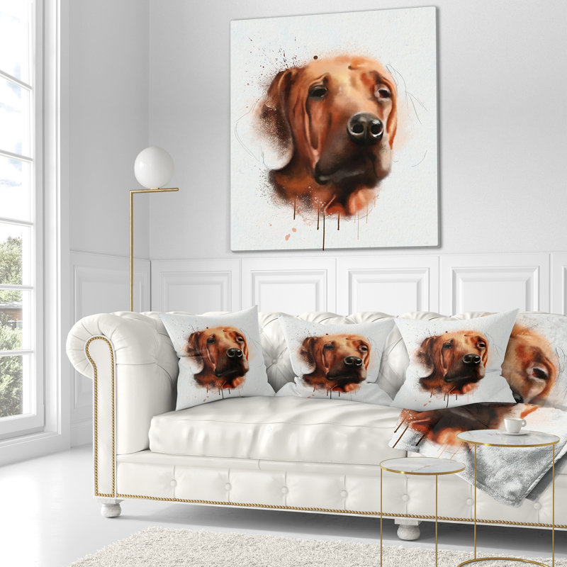 Visage de chien brun - aquarelle, 16 po x 1 po, Coussin décoratif