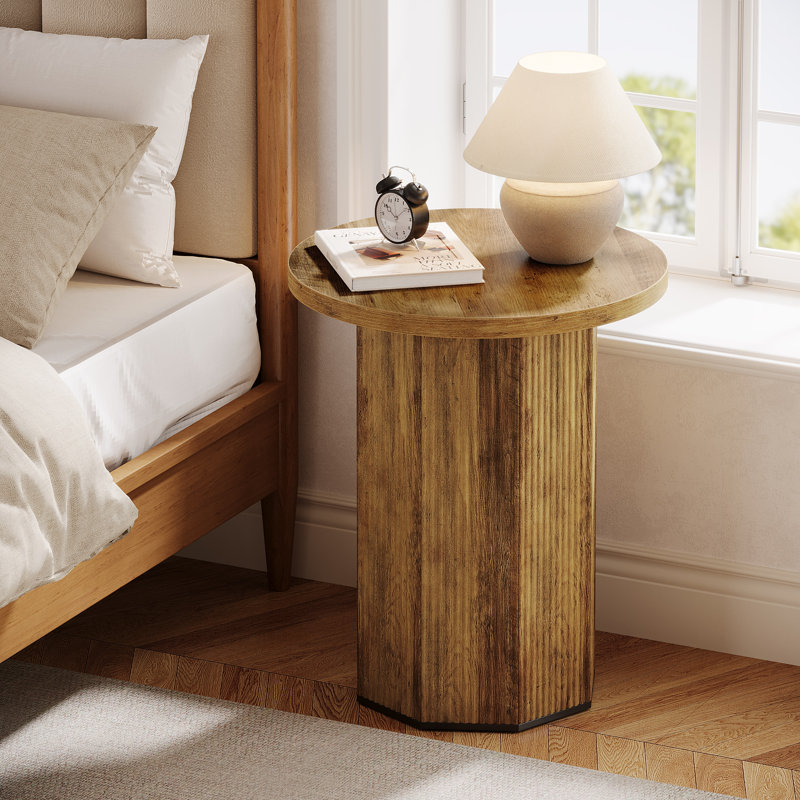 Table de bout ronde, table d'appoint pour le salon, Brun