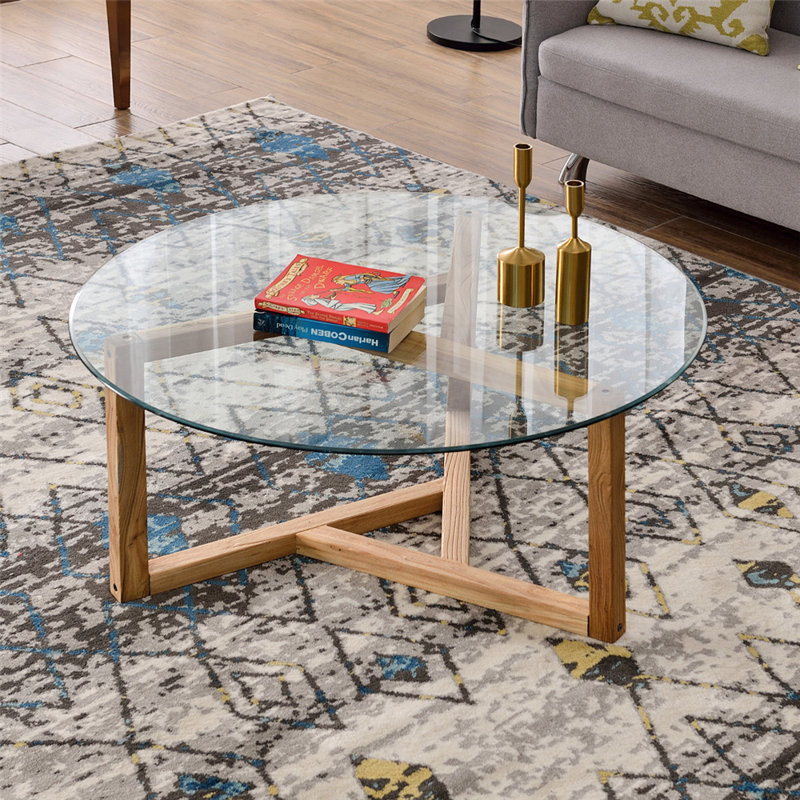 Bueso Glass Top Coffee Table, Oak