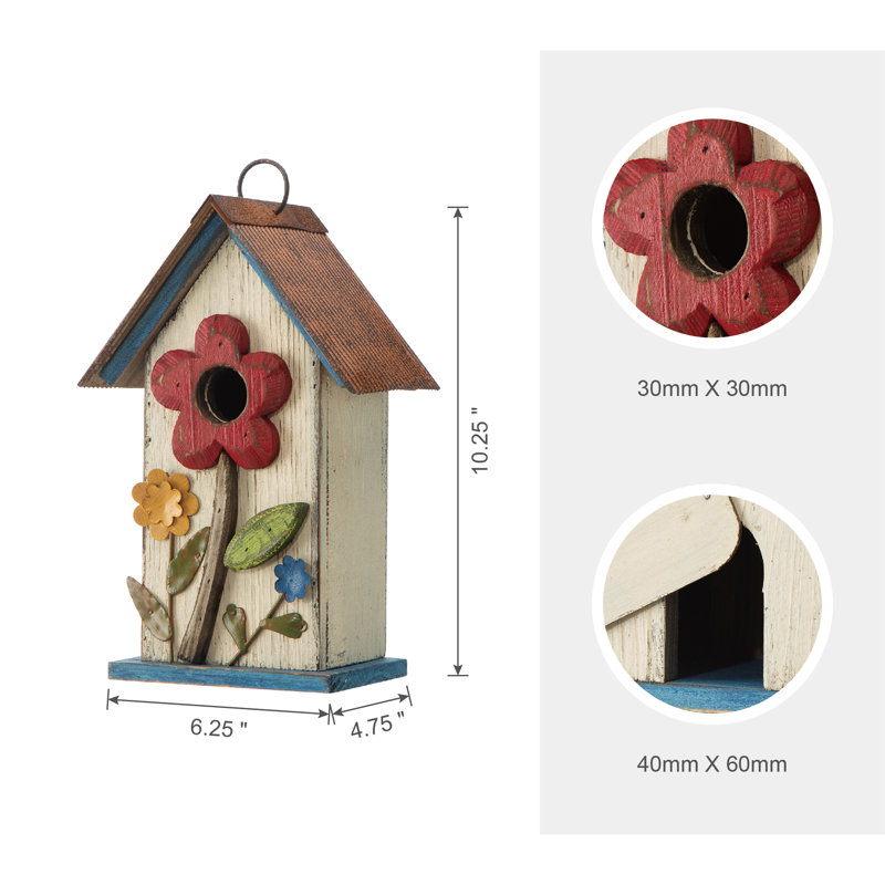 Strader 10.25'' H x 6.25'' W x 4.75'' D Birdhouse, White/Blue