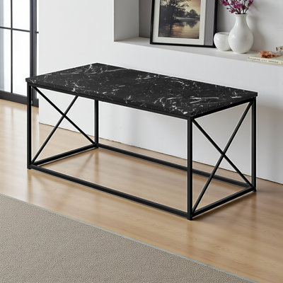 Rupert Black Finish Accent Coffee Table With Black X-Metal Leg, 17.78" H X 40.32" W X 19.84" D