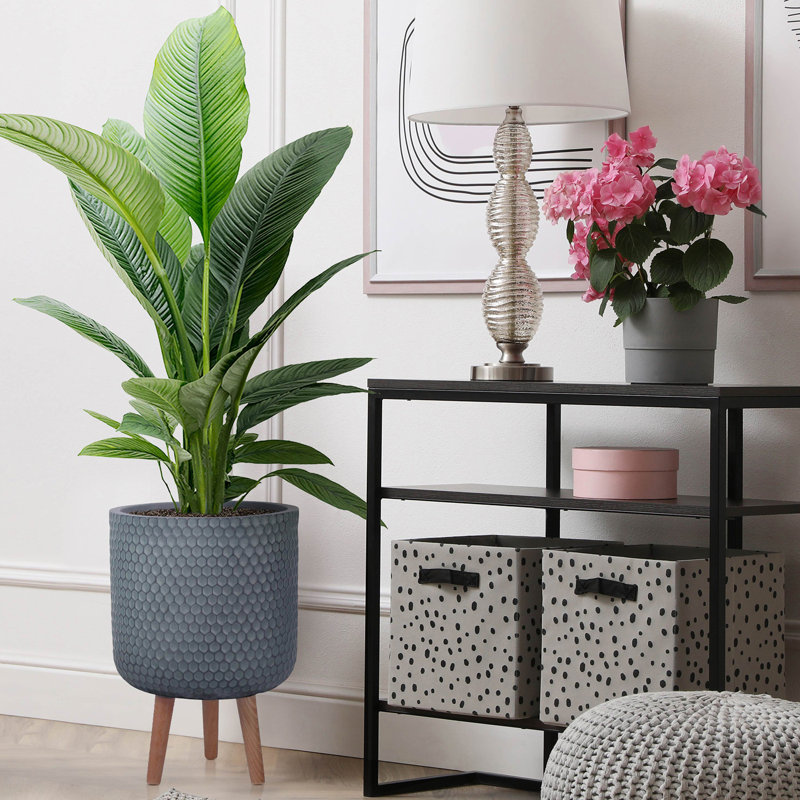 Honeycomb Style Cylinder Round Planter with Feet, 47cm H x 31cm W x 31cm D