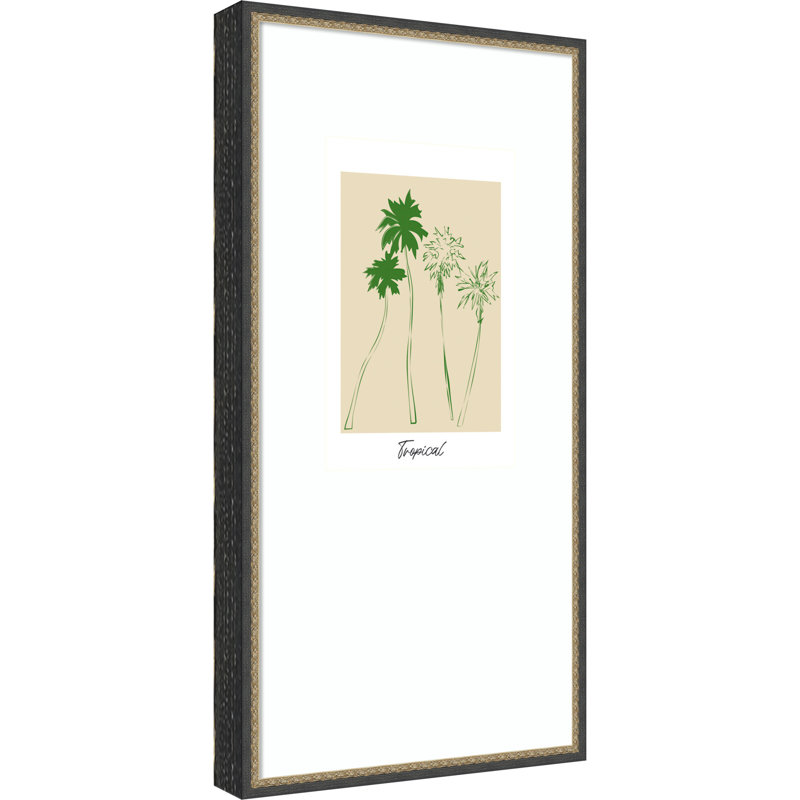 «Tropical 02 Green Palm» par Treechild, impression sur bois encadrée, Matinée bronze noir, 21 x 41