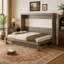Lit escamotable mural avec rangement, armoire-lit pliable avec coiffeuse, miroir central et 2 tiroirs latéraux-1811250107