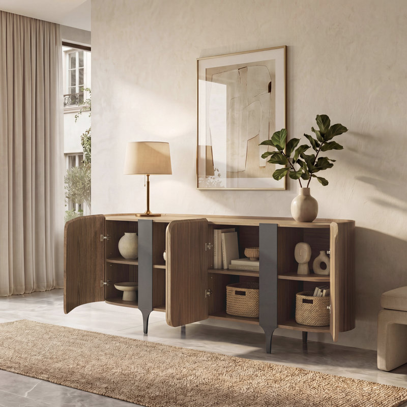 78.7" Modern Solid Wood Sideboard With Adjustable Shelves Storage