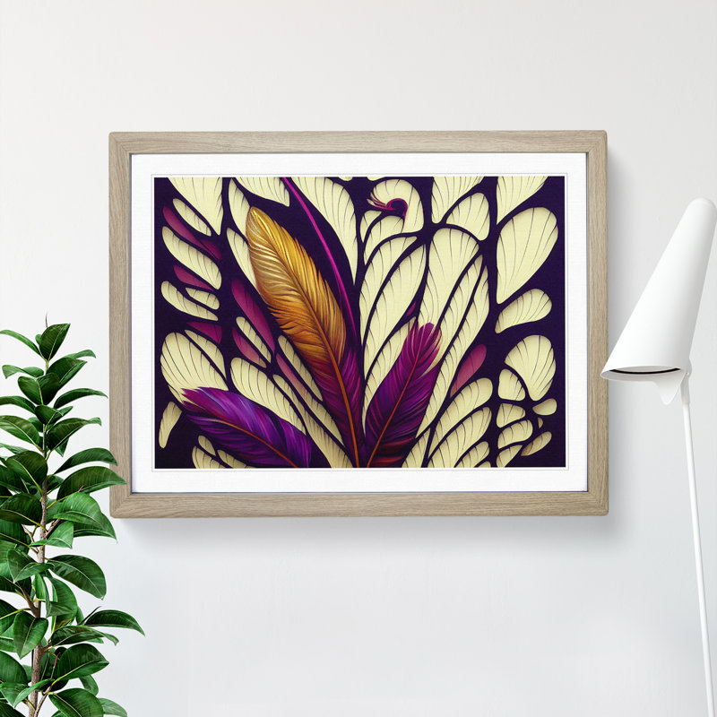 XH1022-8979X The Pleasing Bird Feathers Abstract 1 Piece Single Picture Frame Wall Art, 46cm H x 64cm W x 2cm D, Oak