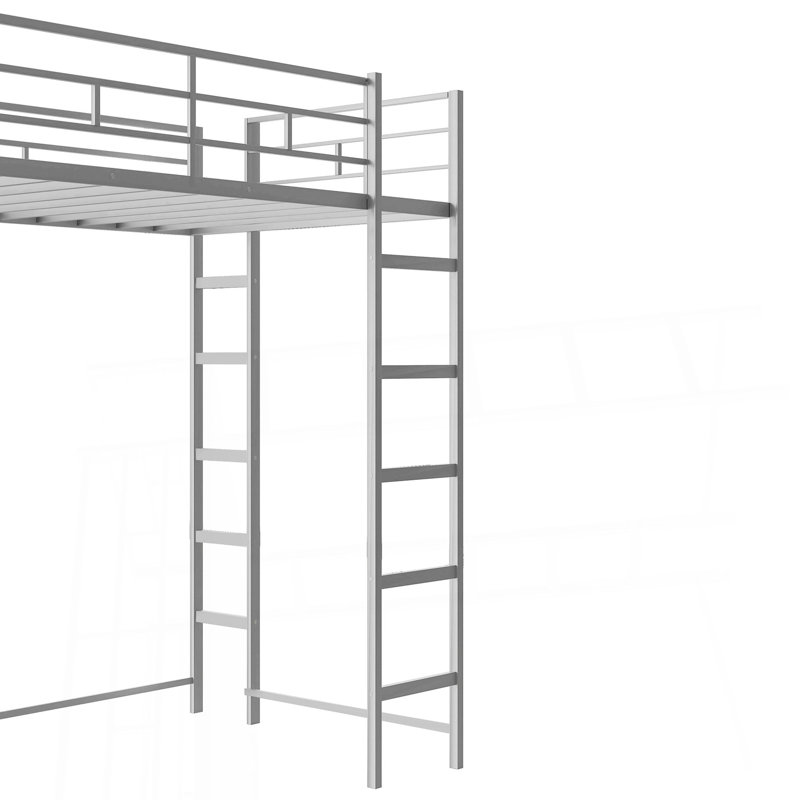 Bottesford Metal Loft Bed with Desk, Full, Silver