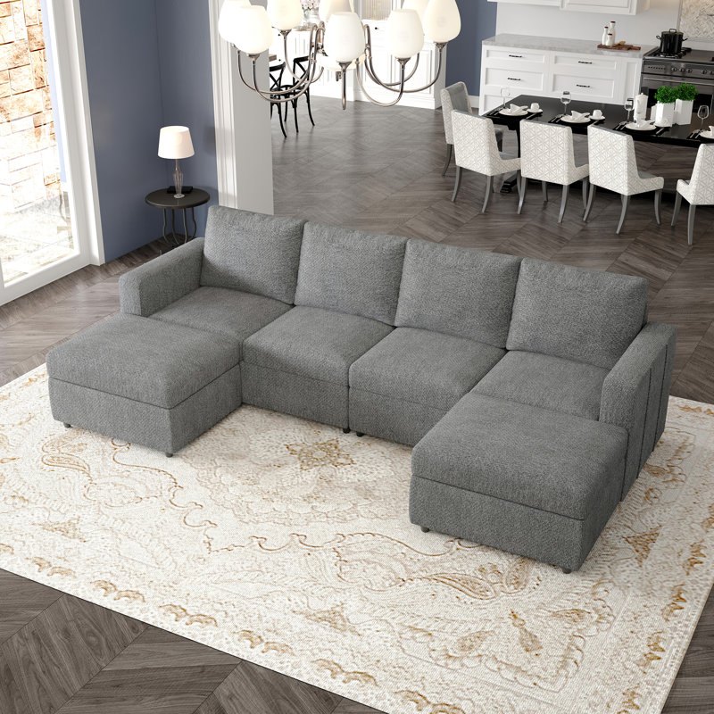 Canapé modulaire rembourré avec rangement Rafael, Chenille beige