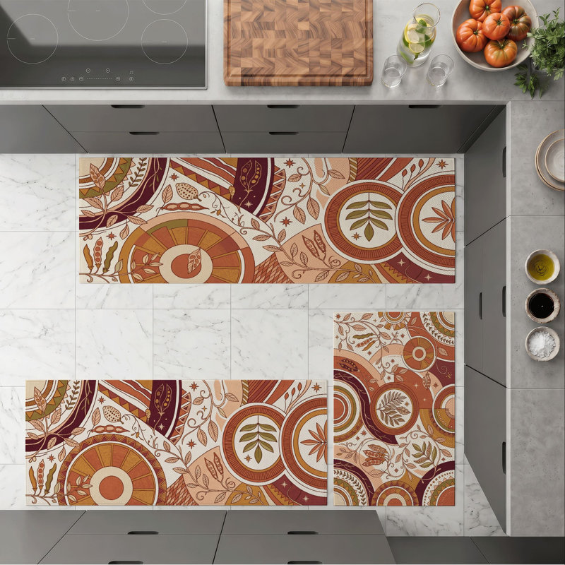 Geometric Floral Non-Slip Washable Kitchen Mats