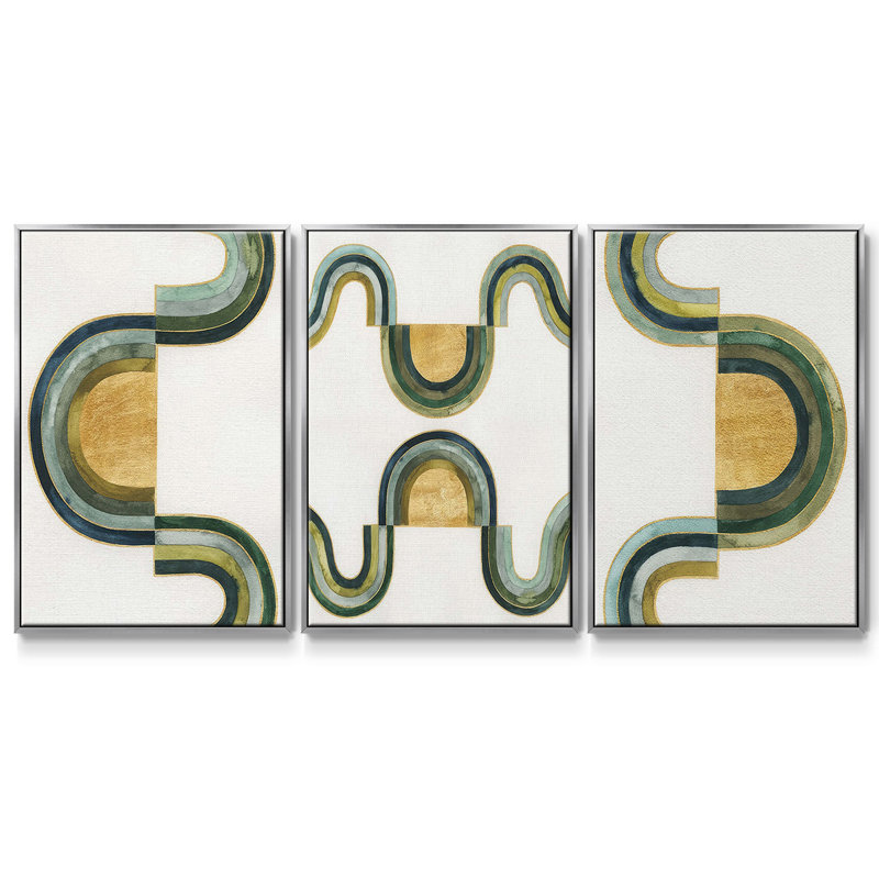 " Analogous Arches I " 3 - Pieces, 27" H x 54" W, Silver