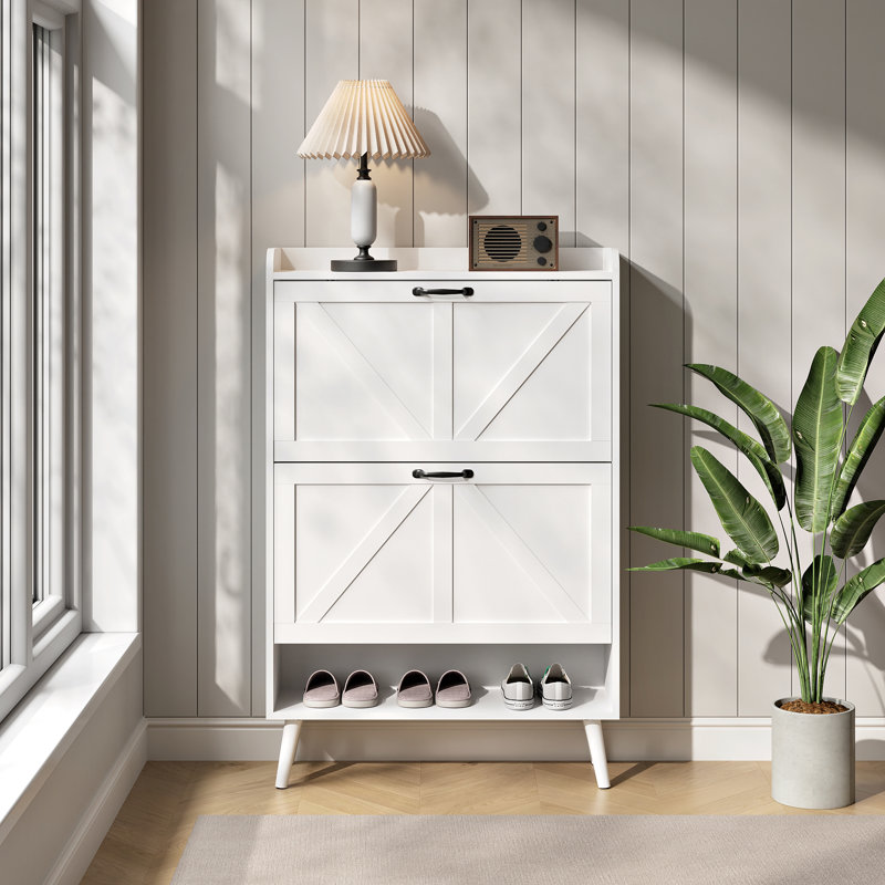 Armoire de rangement pour chaussures 20 paires avec 2 tiroirs et tablettes réglables, Blanc