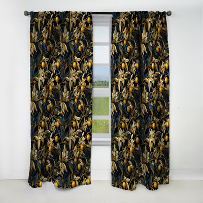 Motif de citronnier jaune et noir - Rideau floral - Rideau floral occultant en velours - 1 panneau