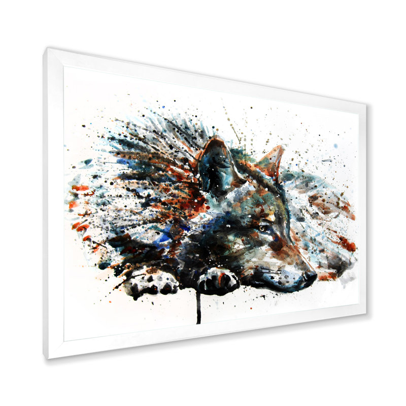 Loup, animaux sauvages - reproduction de cadre flottant sur toile, Cadre photo blanc, H 24 po x l 36 po x P 1 po