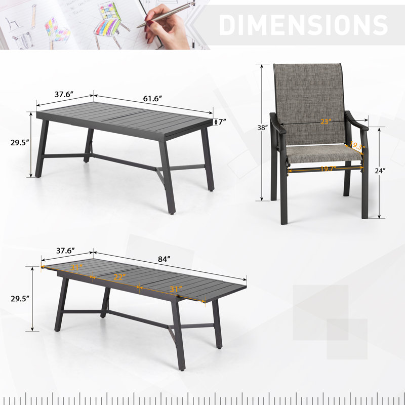 Basima 6 - Person Patio Dining Set with Extendable Rectangular Table