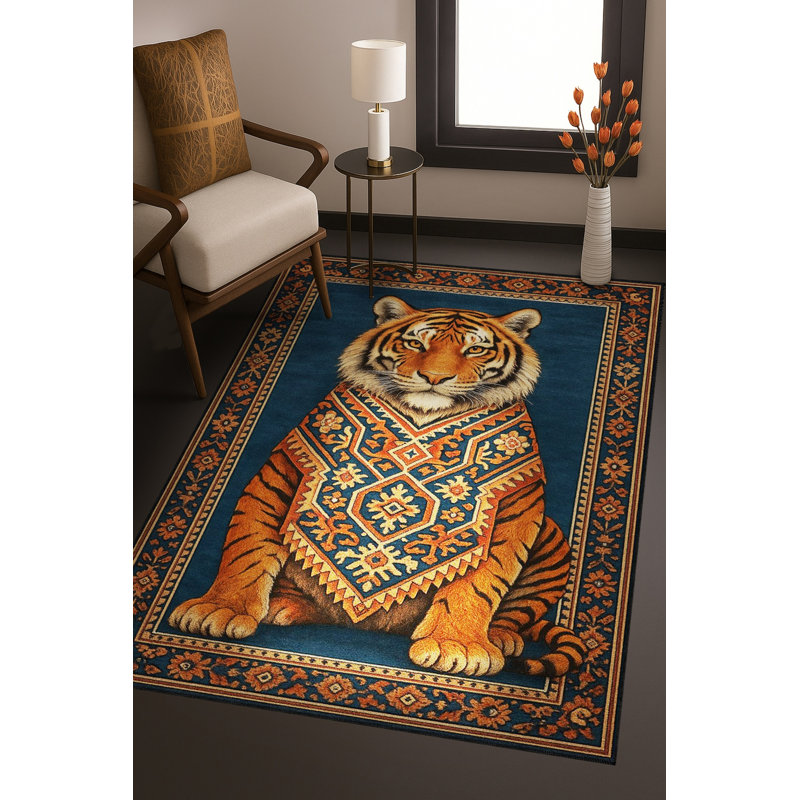 Tapis tissé à imprimé tigre noir Mosso, 3'3" x 9'10"