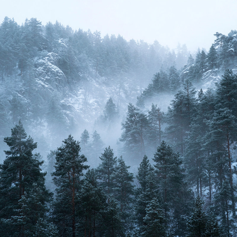 «Winter Forest Layers», art mural sur toile tendue, 12 po x 12 po