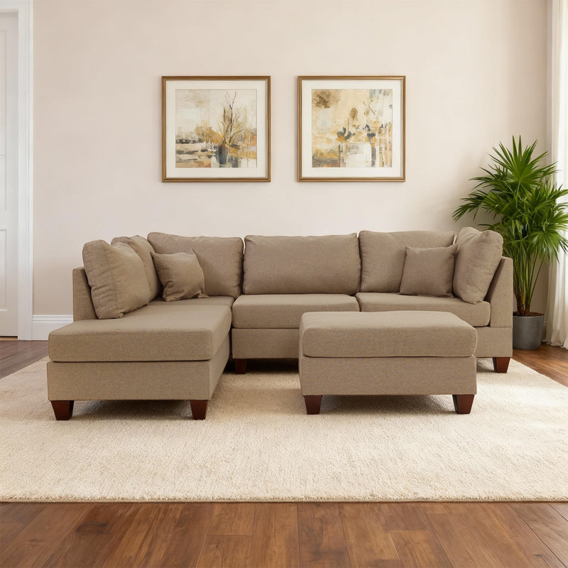 Canapé modulaire réversible en tissu 3 pièces avec repose-pieds, Sable