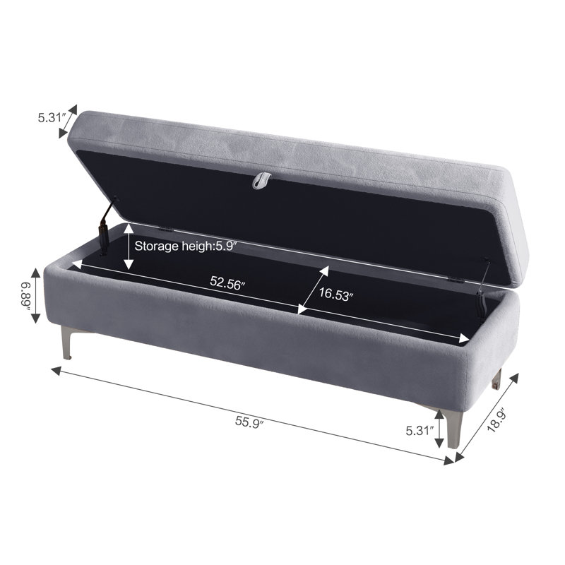 Alliber Velvet Upholstered Storage Bench, Gray