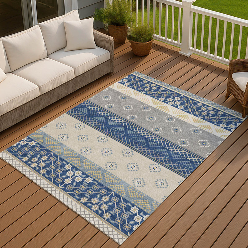 Machine Washable Indoor/Outdoor Chantille ACN2662 Stripes Rug, Navy, 5' x 7'6"