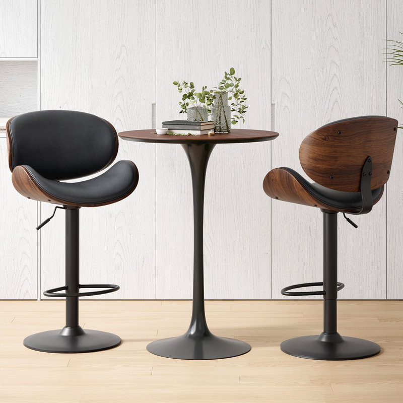 Modern Swivel Faux Leather Bar Stool, Black