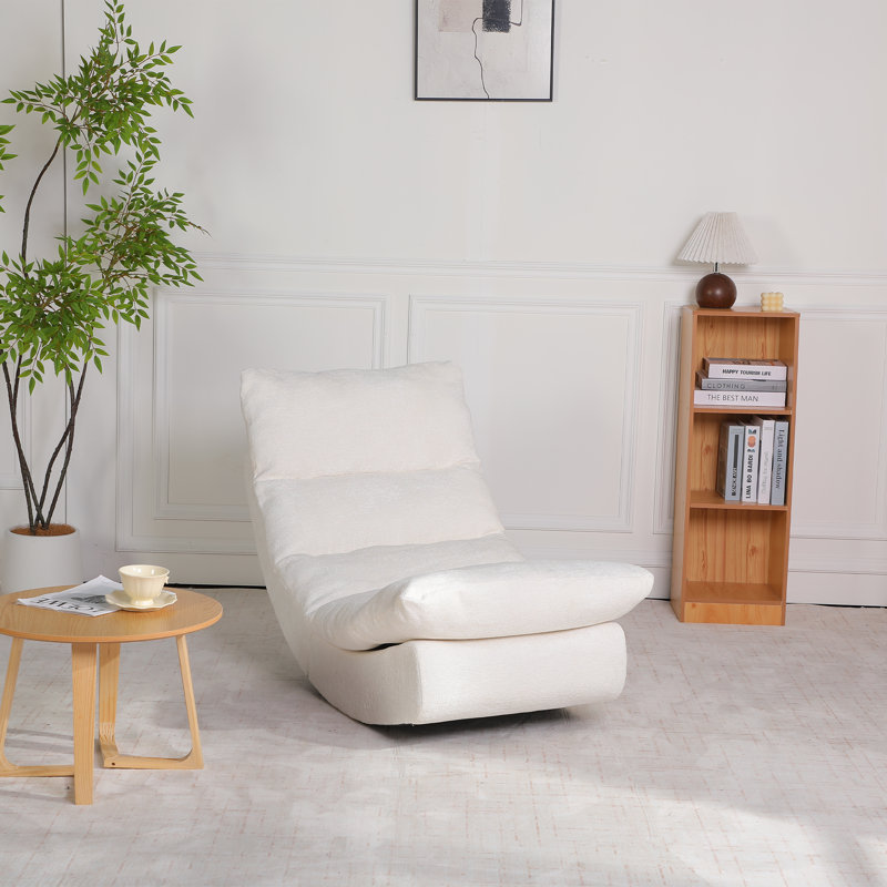 Chaise longue à bascule moderne, fauteuil inclinable rembourré avec dossier incurvé pour un confort ultime, Blanc