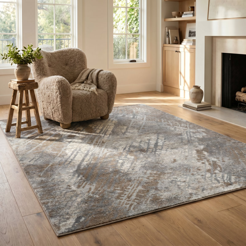 Rug Branch Arden 4' x 6' (3'11" x 5'7") Brown/Grey Abstract Indoor Area Rug, Contemporary, Low Pile, Stain-Resistant Carpet - Living Room, Bedroom, Dining Room, and Kitchen