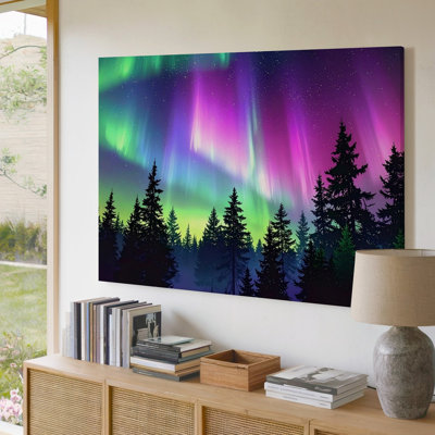 Canvas Wall Art A Vibrant Digital Depiction Of The Aurora Borealis Illuminating The Night Sky The Premium Quality Ready To Hang Modern