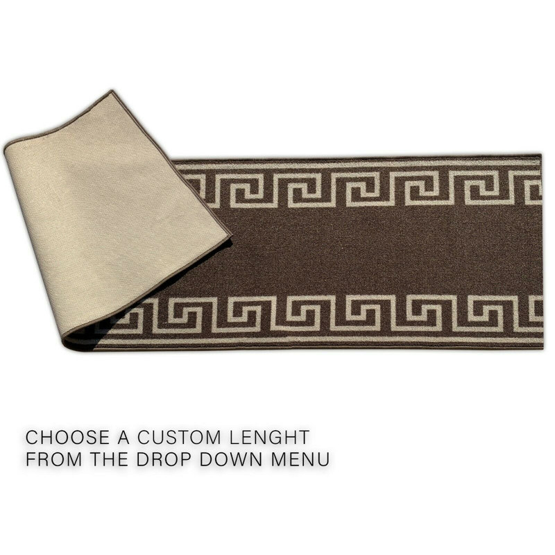 Custom Size Runner Rug 31 Inch Wide Choose Your Length Greek Key Meander Design Brown Creme Color, Runner 2'7'' x 32'