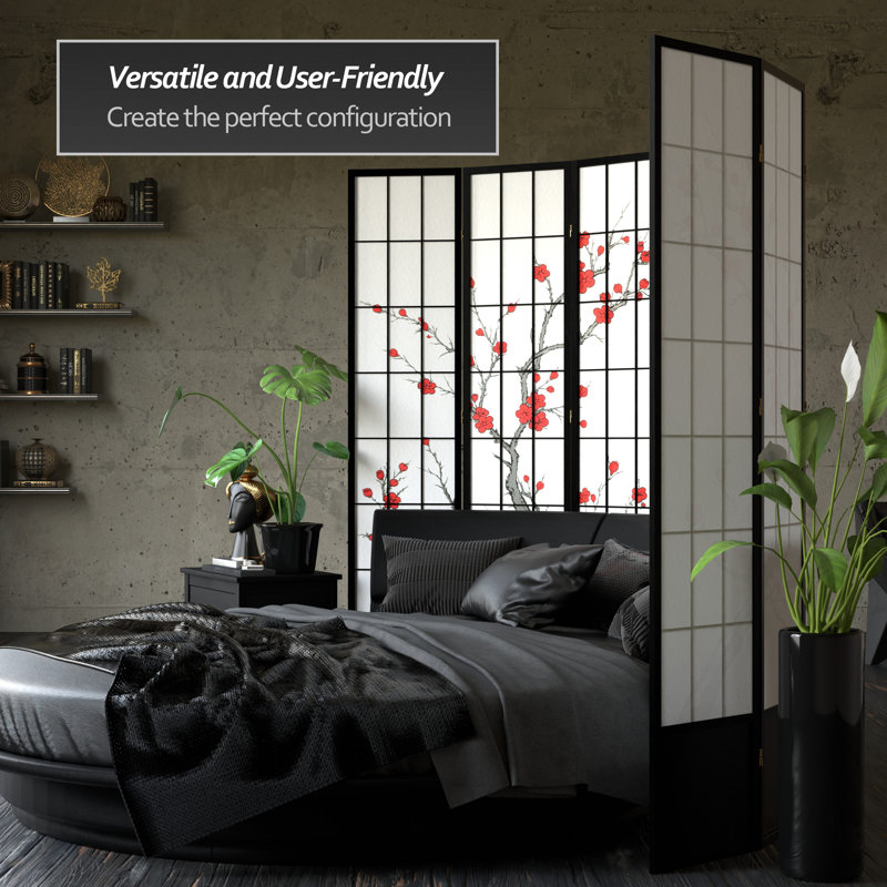 83.5" Cherry Blossom Shoji Room Divider, 5, Black