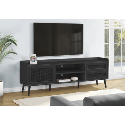 Meuble télé 72 po avec meuble télé transitionnel en bois noir et armoire de rangement | Idée de cadeau