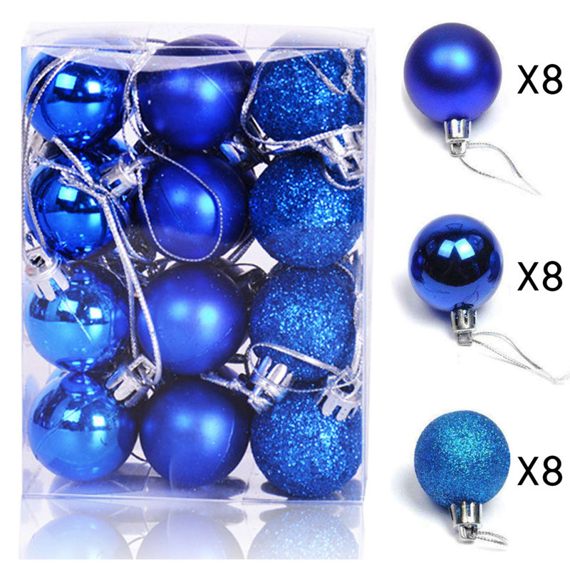 Ensemble de 24 boules de Noël décoratives avec mini boules suspendues incassables et scintillantes