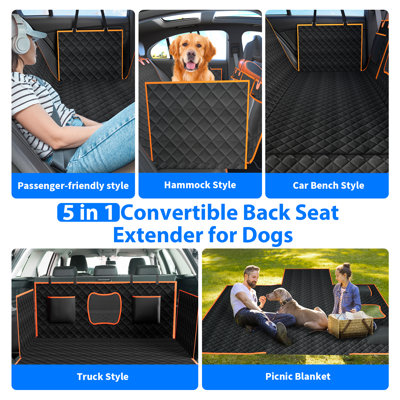 Back Seat Extender For Dogs With Detachable Hard Bottom,Waterproof Dog Car Seat Cover Holds 400Lbs With Mesh Window, Large Size,Green