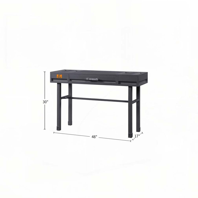 Metal Vanity Desk with One Drawer, Gunmetal, Gunmetal