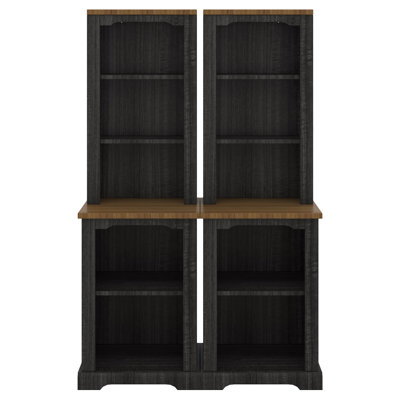 Two-Piece Tall Curved Bookshelf, Freestanding Tall Cabinet With Fully Open Storage, Stylish Display Shelf With Anti-Tip Device